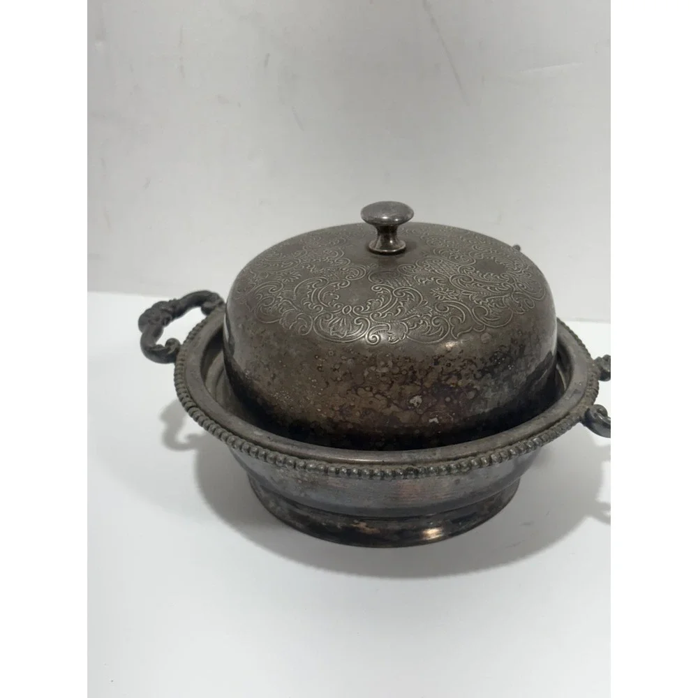 New Amsterdam Silver Co Footed Quadruple Plate 615 Pairpoint Butter Dish Vintage